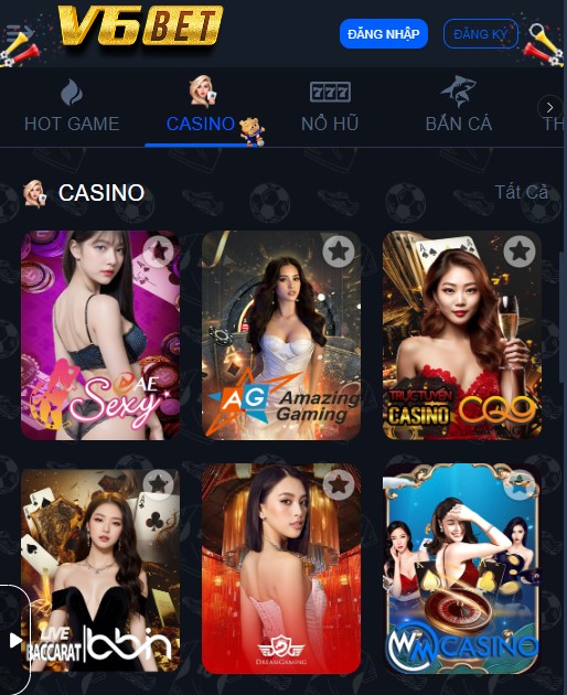 hình ảnh giao diện sảnh live casino trên điện thoại